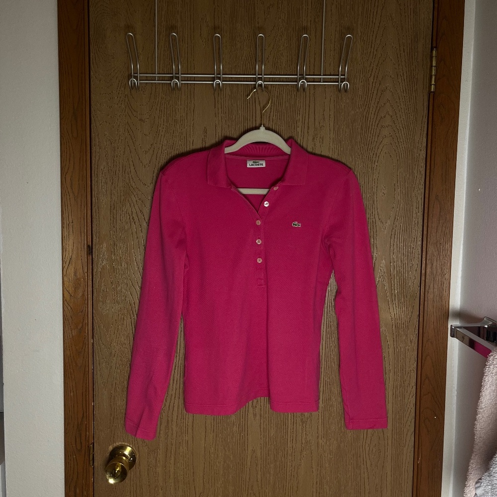 Lacoste Pink Long Sleeve Polo Shirt | Size 36 (Women’s S)